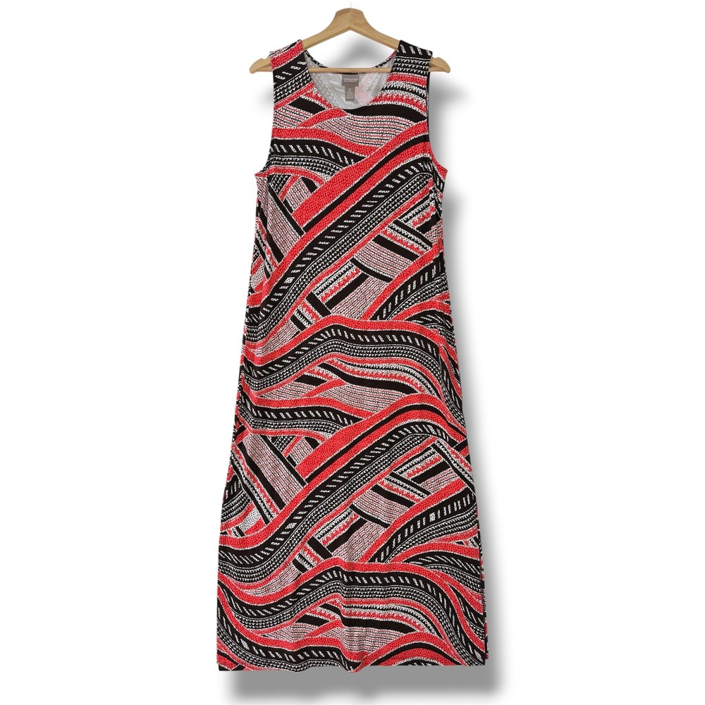 Chico's 2 Geometric Abstract Sleeveless Maxi Tank Dress Women's L Travel Boho 12